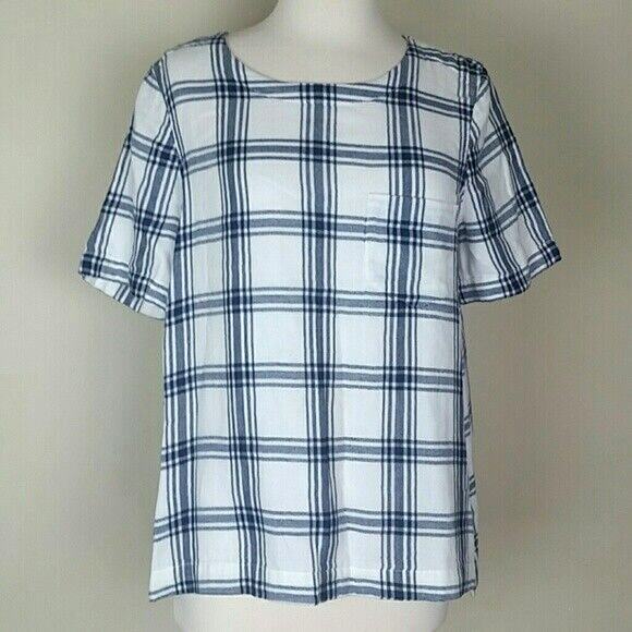 Madewell Womens Top Windowpane Light Academia Size M Classic Prep Old Money - Picture 2 of 7